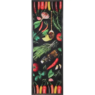 Primaflor-Ideen in Textil Küchenläufer »CHILI HERBS«, rechteckig, 6,5 mm Höhe, Chili-Kräuter Motiv, Größe 50x150 cm, rutschhemmend, Küche, schwarz