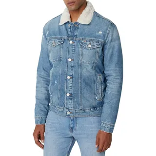 Tommy Hilfiger Blaue Jeansjacke mit Teddy -Futter und Brusttaschen – M - Blau