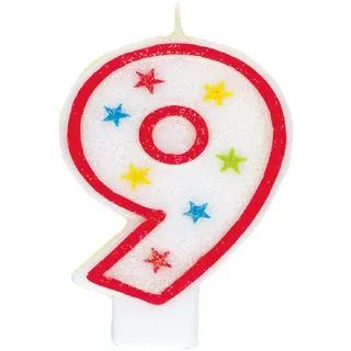 Unique Party Supplies 37319 Glitzernde Zahl 9 Geburtstagskerze und "Happy Birthday"-Kuchendekoration