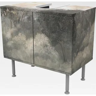 Waschbeckenunterschrank 2 Türen Kunst höhenverstellbar mit Füßen - 60er Breite - Dschungel Retro Vintage Unterschrank grün Bad Gäste WC Möbel mit Motiv 1797 - Grün