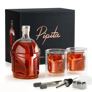 Galaxy - Set von Whisky-Karaffen für Herren, 963,9 g, mit zwei Gläsern, handgefertigtes Set aus bleifreiem Glas mit einzigartigem Helmdesign, Geschenk zur Hochzeit, zum Geburtstag, Zubehör für
