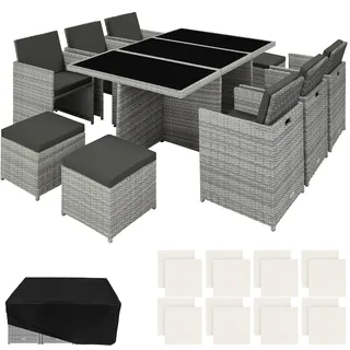 Tectake Rattan Sitzgruppe 12-tlg. Hellgrau