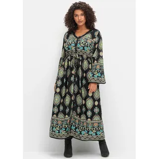 Maxikleid SHEEGO BY JOE BROWNS "Maxikleid", Damen, Gr. 54, Normalgrößen, schwarz (schwarz, gemustert), 100% Viskose, gemustert, lang, V-Ausschnitt, Kleider Maxikleid