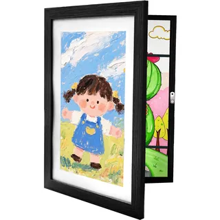 Relaxdays Kinder Bilderrahmen A4, klappbar, magnetisch, Wechselrahmen für Kinderbilder, 32x25,5 cm, MDF & Acryl, schwarz