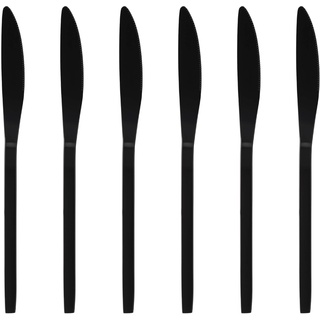 GRÄWE Tafelmesser, Menümesser, 6-teiliges Messer Besteck Set, scharf, wellenschliff, spülmaschinengeeignet, Edelstahl titanbeschichtet, schwarz, modern, Serie Lissabon