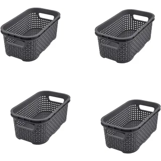 BranQ Home essential Kunststoff Korb in Rattan Design 4er Set Grösse XS 1l, BPA-frei Kunststoff PP, Anthrazit
