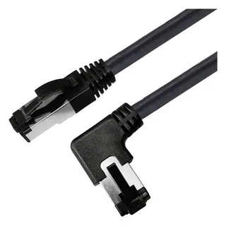 Maxtrack TI52-1L RJ45 Netzwerkkabel, Patchkabel CAT 8.1 S/FTP 1 m Schwarz 90° nach links gewinkelt, Einzelschirm 1St.
