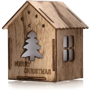 DecoKing LED Deko Leuchthaus Tannenbaum Holz Beleuchtung