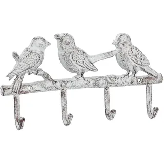 Ambiente Haus Garderobenhaken Drei Vogel auf Haken aus Gusseisen Weiß/Braun/Grau