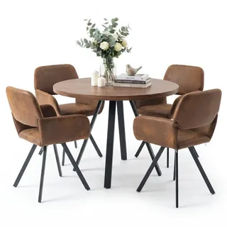 Urban Meuble Esstisch-Set 1+4 rund walnuss tisch mit 4 esszimmerstuhl