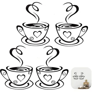 COYUN 2Pcs Wandtattoo Coffee Wandsticker Kaffee Wandaufkleber Kaffeetasse Wandtattoo Schwarzer Cafés Wandaufkleber Aufkleber Küche für Kaffeestube Büro Wohnzimmer Esszimmer Küche Kaffee wanddekoration