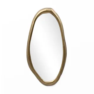 Hometopia 75x40cm Gold Spiegel – Design Organischer Wandspiegel Asymmetrisch – Moderner Dekospiegel in Kieselstein-Optik für Schlafzimmer, Wohnzimmer, Badezimmer & Flur – Metallrahmen