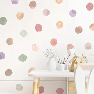 72 Wandsticker Kinderzimmer Punkte Aquarell - Wandtattoo Babyzimmer Wandaufkleber Kreise - Deko Kinderzimmer Mädchen & Jungen - Selbstklebende Wanddeko Set für Kinderzimmer & Babyzimmer