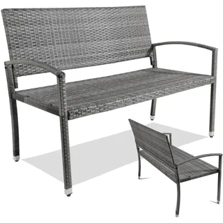 Clevich Gartenbank Rattan Wetterfest, 2 Sitzer Sitzbank, Terrassenbank mit Armlehnen, 320 kg Belastbar Balkon Bank, 122x62x90 cm Gartenmöbel für 2-3 Personen, für Innen- und Außenbereich, Grau, XL