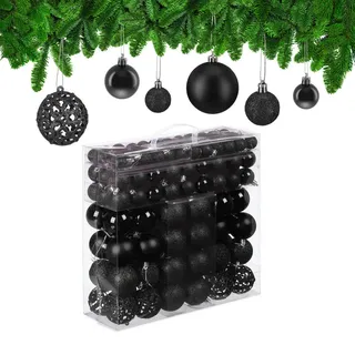 Relaxdays Weihnachtskugeln 150er Set, Schwarz,Silber