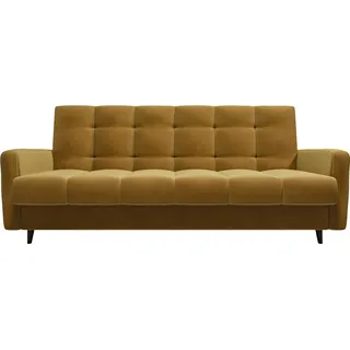 QLA Möbel Schlafsofa Riko BIS in Gold: Sitzsofa mit Bettkasten im skandinavischen Design mit Holzbeinen, gepolstert und ideal als Gästesofa - Gold