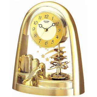 Rhythm 7607/9 Tischuhr Quarz mit Dreh-Pendel, Gehäuse goldfarben - Gold