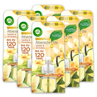 Air Wick Duftölflakon Nachfüller Vanille und Orchidee – Würzig-blumiger Raumduft – 6er Duftöl Set – Plastikfreie Verpackung