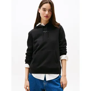 Kapuzensweatshirt TOMMY JEANS "TJW REG LINEAR HOODIE EXT", Damen, Gr. XXL (44), schwarz, Sweatware, Obermaterial: 80% Baumwolle, 20% Polyester, unifarben, regular fit, Rippbündchen, Sweatshirts Kapuzensweatshirt