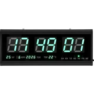LED Wanduhr - Digitaler Wecker - Datum- und Temperaturanzeige - 48×19×3 cm - EU‐Stecker - Aluminium & Glas - Schwarz
