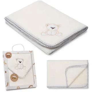 Interbaby Babydecke für Neugeborene, extra weich, Bestickt, Bär, bequem, warm, 80 x 110 cm, Unisex, für Kinderbett, Kinderwagen, Stubenwagen