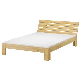 Französisches Bett 140 x 200 Kiefer massiv Bettrahmen Zubehör wählbar V-60.67-14-TinaRollrost und Matratze inkl. - Naturbelassen