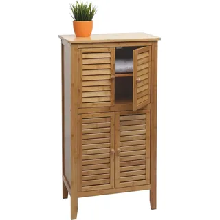 Badezimmerschrank HWC-B18, Regal Kommode, 4 Türen Bambus 100x50x30cm - Braun
