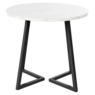 Runder Esstisch Marmormuster Metallgestell 80 cm Weiß/Schwarz MDF