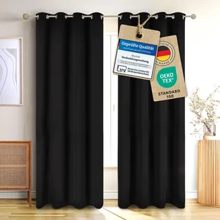 Blumtal 2er-Set Gardinen Verdunklungsvorhänge Blickdicht - Elegante Wärmeisolierende Vorhänge mit Ösen, Thermovorhang für alle Fenster und Jahreszeiten, 145 x 140 cm, Schwarz