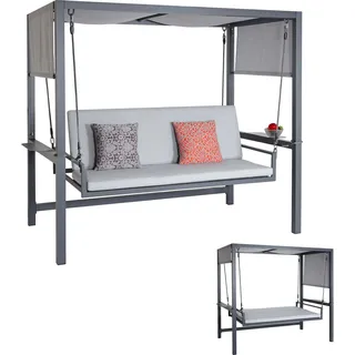 Alu-Hollywoodschaukel HWC-L47, Gartenschaukel Hängeschaukel Liegefunktion, Dach Textil Olefin 195x221x131cm Polster grau - Grau