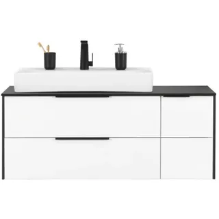 Voleo Waschtischkombi , Schwarz, Weiß , Metall , 1 Fächer , 2 Schubladen , 122 cm , Made in Germany , hängend , Badezimmer, Waschbecken & Armaturen, Waschtische