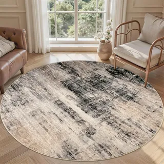 Homcomodar Waschbarer Teppich Wohnzimmer Teppich Rund 160cm Gelb Grau Kurzflor Teppiche Schlafzimmer rutschfest Weich Modern Teppiche für Kinderzimmer Esszimmer Büro
