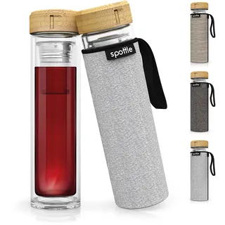 spottle Teeflasche mit sieb to go - Trinkflasche für Tee aus Glas in 500ml, 650ml, 1 Liter - Teekanne doppelwandig - Teezubereiter - Teebecher - Tea Bottle