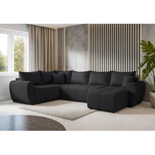 AX LIVING Malatya U XL Wohnlandschaft U Form XXL Ecksofa Schwarz modern L - Schwarz
