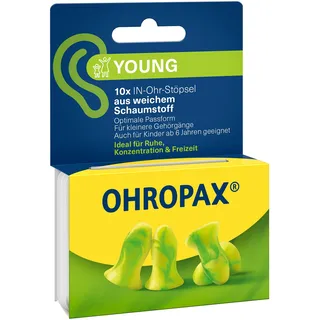 OHROPAX Young Ohrstöpsel – für Ohren mit kleineren Gehörgängen – IN-Ohr-Stöpsel aus weichem Schaumstoff – Schalldämmwert SNR 35 dB – ideal für Ruhe, Konzentration und Freizeit – 10 Stück