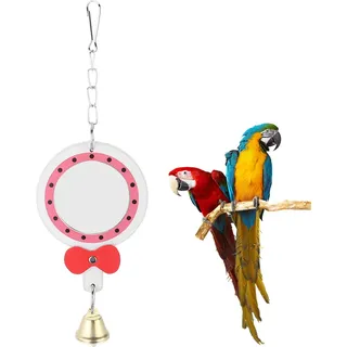 Swing Hanging Lederspiegel Spielzeug mit Glocke für Papageien Vogelkäfig Dekoration Accessoire