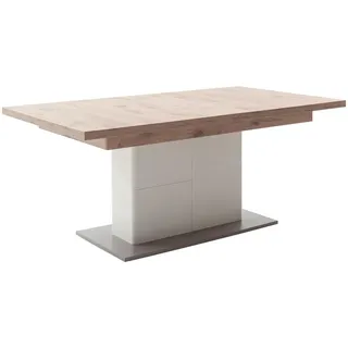 Livetastic Esstisch , Weiß, Eichefarben , Holzwerkstoff , rechteckig , Säule , 180x77x100 cm , ausziehbar , Esszimmer, Esstische, Esstische ausziehbar