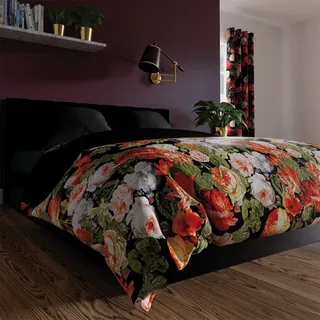 Bettwäsche, Baumwollsatin, hohe Qualität 160x200 Tulipas Schwarz, Blumen - Schwarz