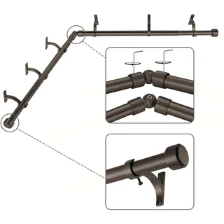 Mayrhyme Eck-Fenster-Gardinenstangen, verstellbar, mit Aluminium-Endkappen-und Halterungen, 2,5 cm Durchmesser, Erkerfenster-Gardinenstangen, 2-seitig, 91,4–183,9 cm, dunkle Bronze