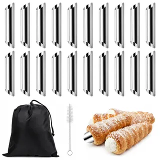 ZHITENG Cannoli Backform, 20 Stück Schaumrollenformen Klein Cannoli Formen | mit Aufbewahrungstasche Edelstahl Schillerlocken Formen mit Reinigungsbürste Croissant Backform, für Croissant, Backformen(A)