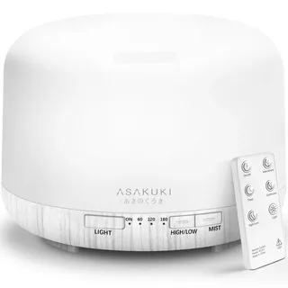 ASAKUKI Aroma Diffuser 500ML, Ultraschall Aromatherapie Diffusor für Ätherische Öle, Luftbefeuchter mit Fernbedienung, Automatische Abschaltung bei Wasserlosem Zustand, und 7 Arten LED Lichtfarben