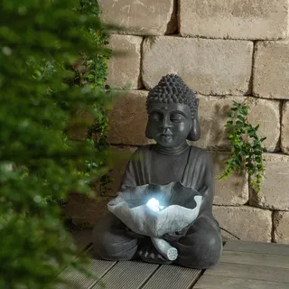 esotec LED Solarbrunnen Buddha ruhend, ZEN-Gartendeko Komplettset outdoor 101331 - Grau