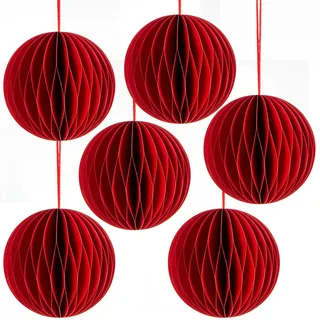 Papieranhänger Honeycomb, 6 Stück: Weihnachtsanhänger Papier, Weihnachtskugeln Rot, Party Deko Anhänger Weihnachten & Advent, Weihnachtsdeko Klein, Weihnachtsbaumschmuck, Geschenkanhänger Rund, 8 cm