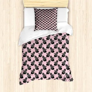 ABAKUHAUS Schwan Mantele, Vintage Schwarze Prinzessinnen, Milbensicher Allergiker geeignet mit Kissenbezügen, 135 cm x 200 cm - 80 x 80 cm, Pale Pink Schwarz - Schwarz