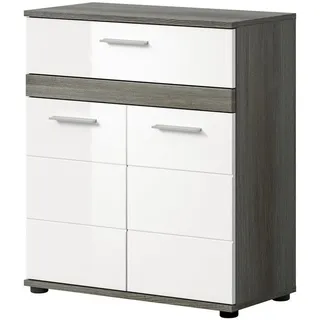 inn.furn Badkommode weiß Hochglanz grau 71 cm mit Rillenoptik Bailey