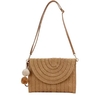TOFBS Strandtasche Damen Stroh Clutch Handtasche Umschlag Tasche Flache Korbtasche Sommer Gewebte Schultertaschen mit Schultergurte Boho Stil für Strand Urlaub Reisen