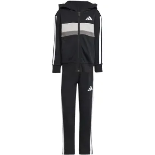 adidas Unisex Kids SEASONAL ESSENTIALS TIBERIO 3 STRIPES FLEECE TRACKSUIT, black/white/grey two, 4-5 Years