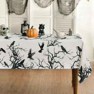 Artoid Mode Krähen Bäume Halloween Tischdecke 140x110 cm, Saisonnal Fleckschutz Tischwäsche Küche Dekoration Party Dekor