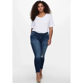 Only CARMAKOMA »CARWILLY REG SKINNY ANK Jeans mit Fransensaum, blau