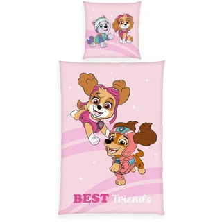 Herding Paw Patrol Bettwäsche, Wendemotiv, 80 x 80 cm + 135 x 200 cm, mit Knopfleiste, 100% Baumwolle, Rosa